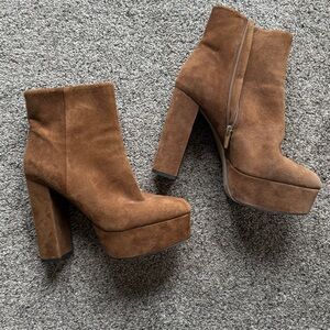 Vince Camuto Brown Suede Platform Ankle Boots